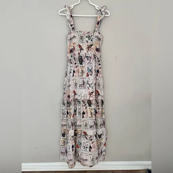 Agua Bendita Postage Stamp Linen Maxi Dress Size Small RARE - Picture 4 of 6